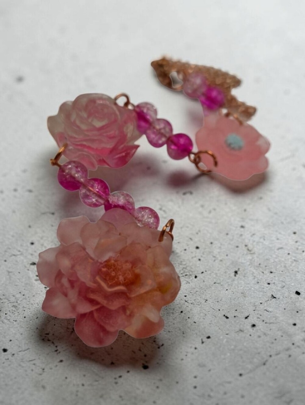Elegant Floral Car Charm Pink Hues Hanging Mirror Decor Handmade Accessory